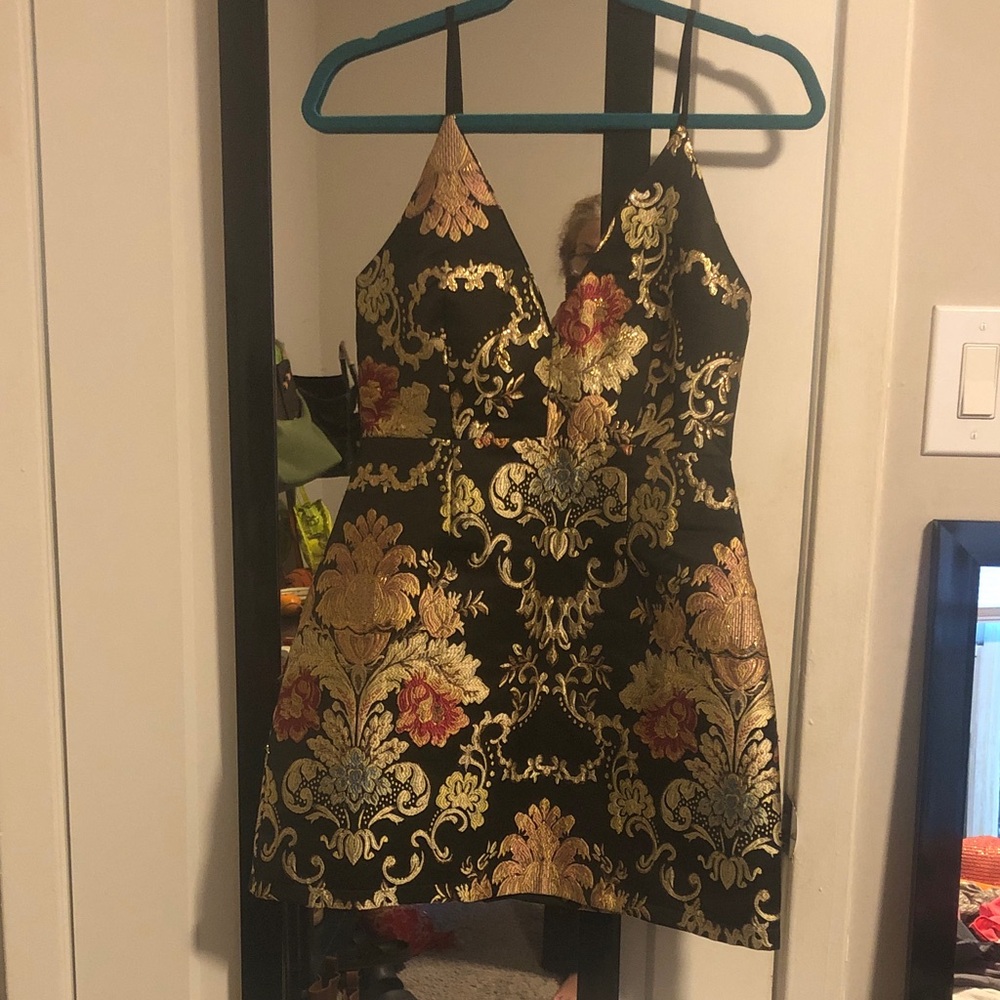 Fashion Nova Black and Gold Floral Mini Dress